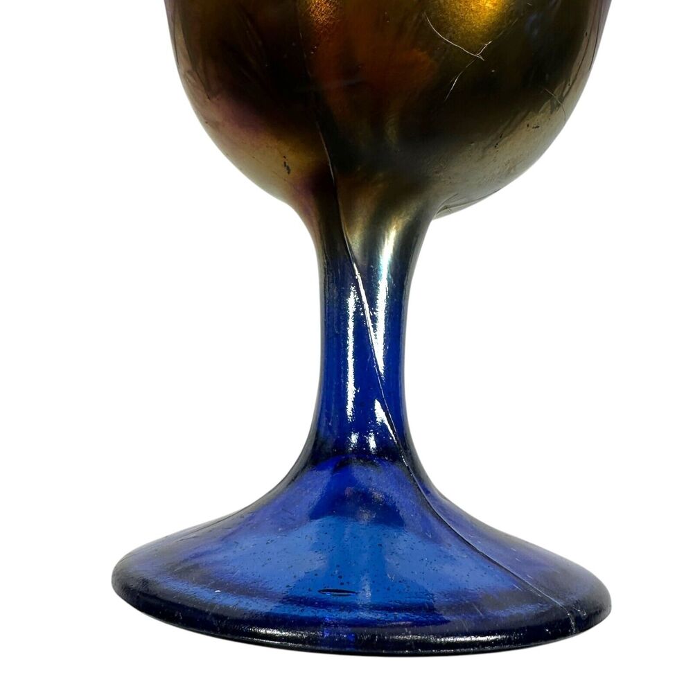 Vintage Fenton Carnival Glass Peacock & Urn Compote Colorful Goblet 5" Cup Rare - Picture 10 of 12